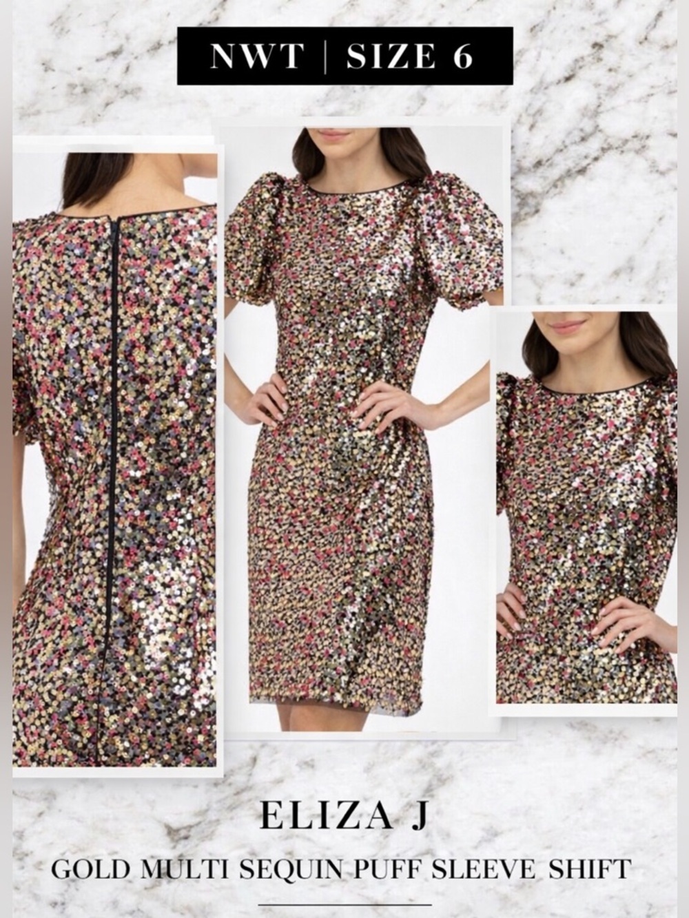Eliza J Gold Sequin Mini Dress 6 NWT Homecoming Cocktail Holiday Party - Picture 2 of 9